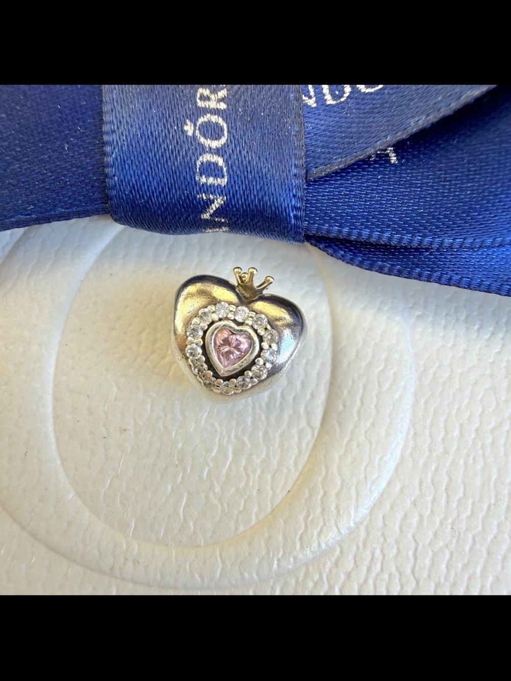 Authentic Pandora Two Tone 14k Gold Princess Love Heart Crown Charm